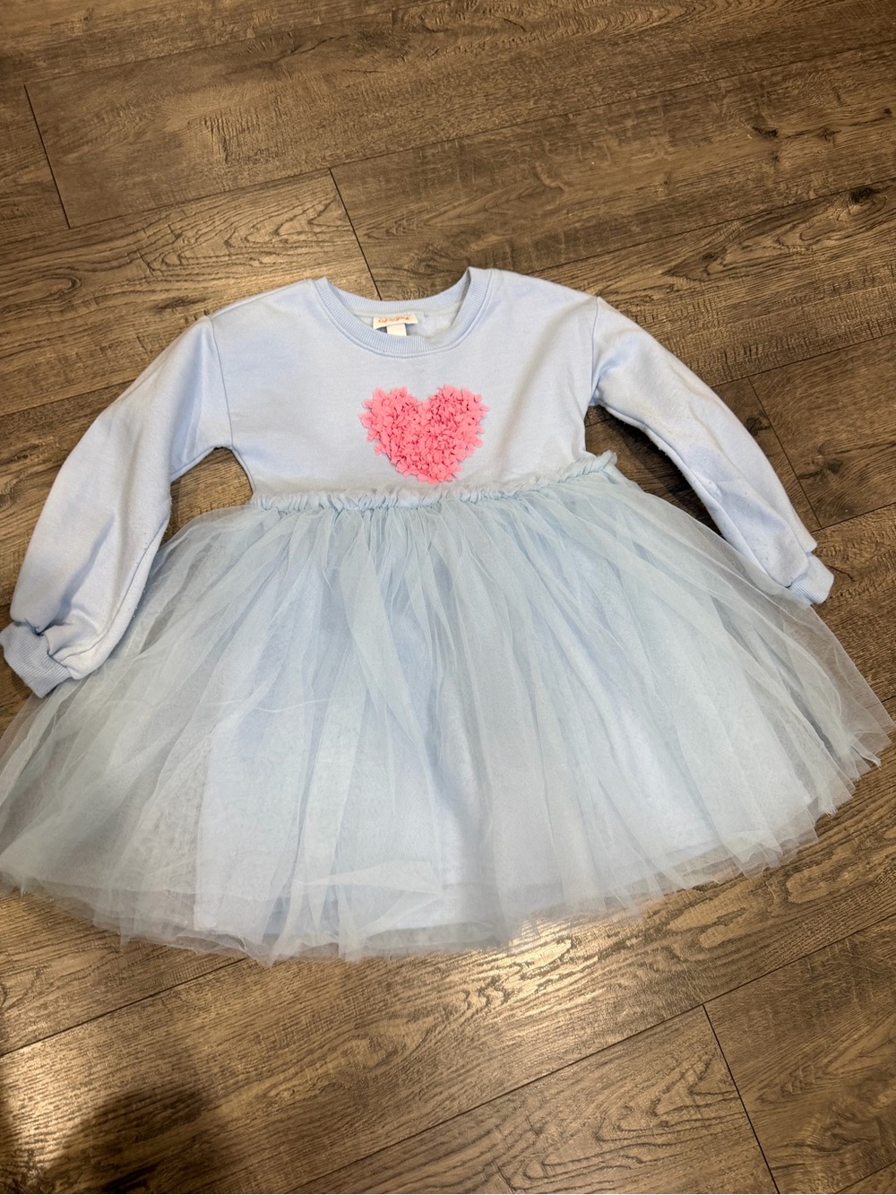 Cat & Jack Light Blue Tulle Dress Top with Pink Heart Appliqué